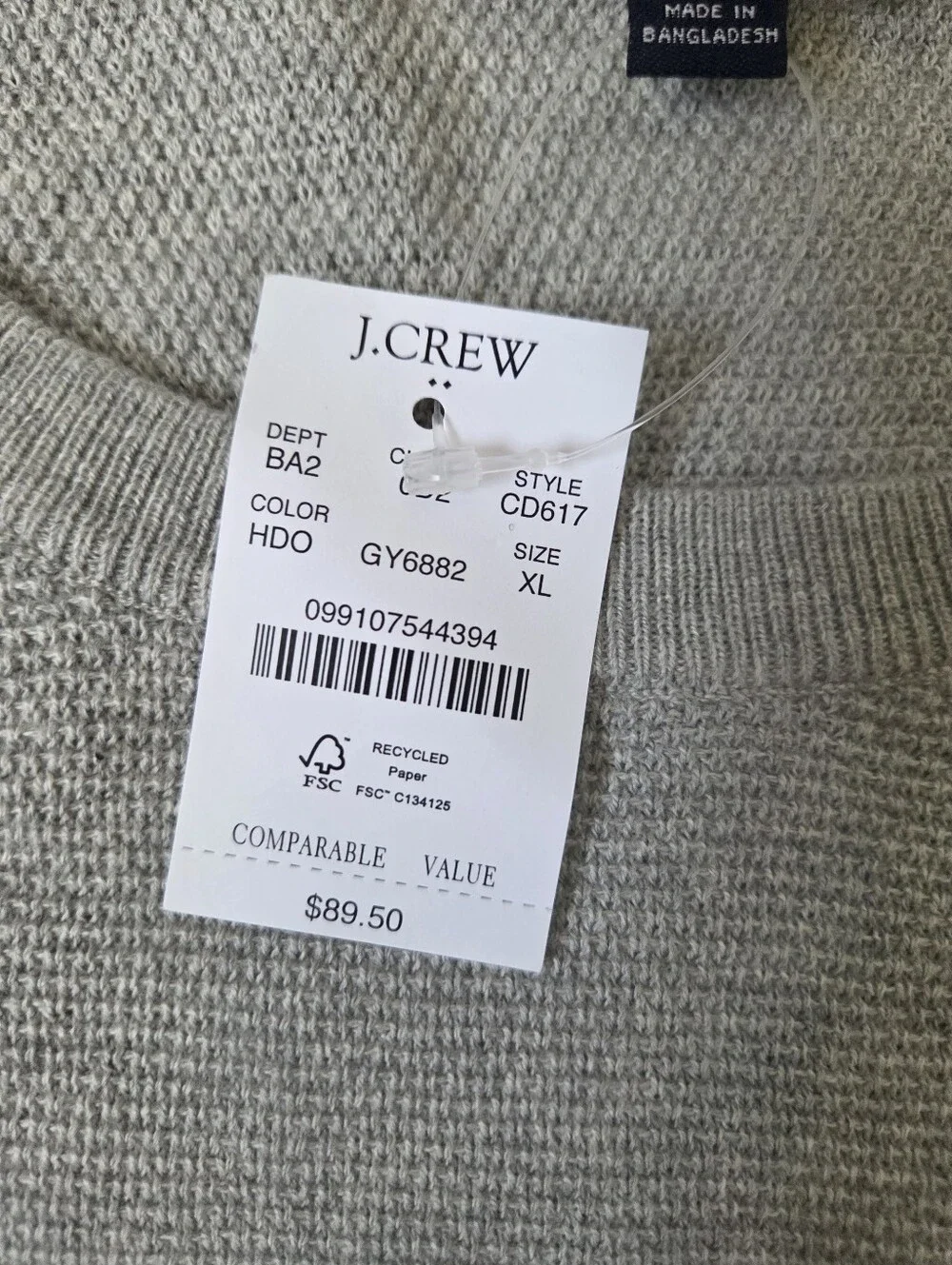 🆕️ J. Crew Men's Crewneck Sweater in Light Gray Size XL